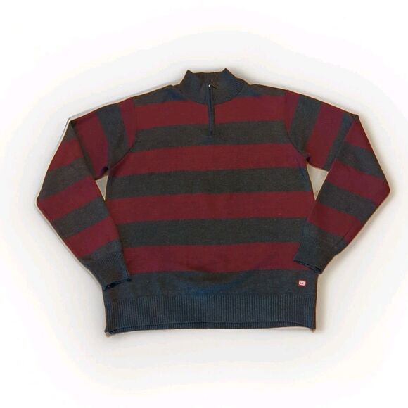 Ecko Unlimited Sweater Mens XXL Red Gray 1/4 Zip Long Sleeve Preppy - Picture 1 of 8